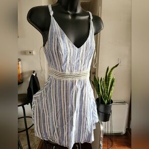 Blue and White Striped V-Neck Summer Dress